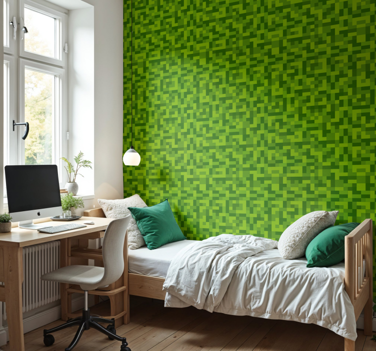 Green squarred gaming design teenagers wallpaper - TenStickers