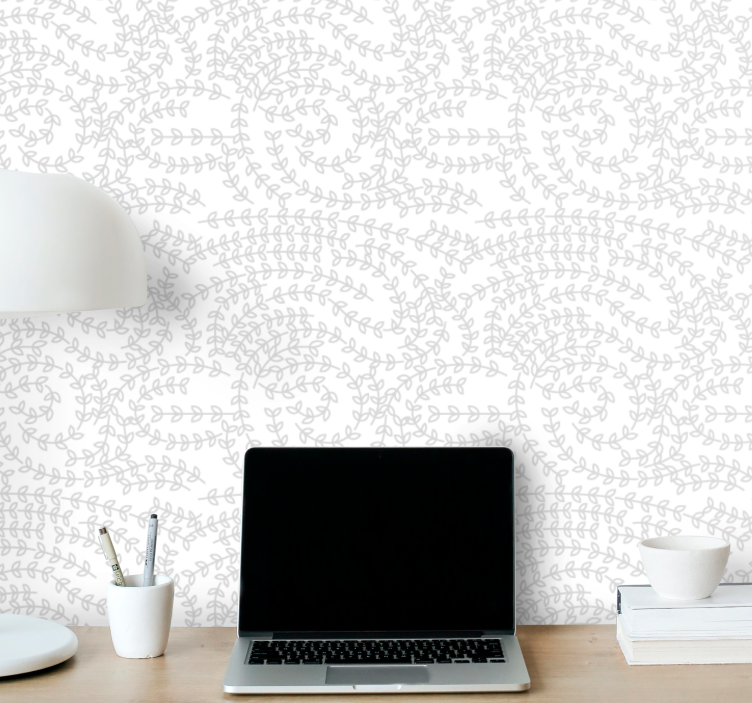 Grey leaves on white modern wallpaper - TenStickers