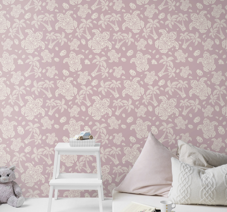 Hawaiian turtle and palm tree Animal Wallpaper - TenStickers