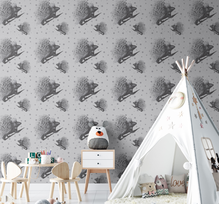 Hedgehog grey motif more animal wallpaper - TenStickers