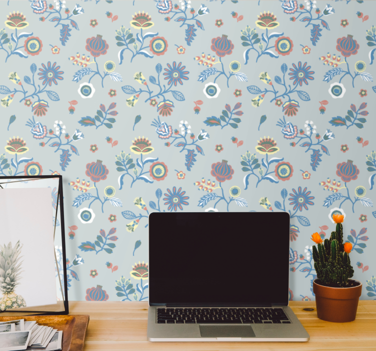 Illustrative bloom design flower wallpaper - TenStickers