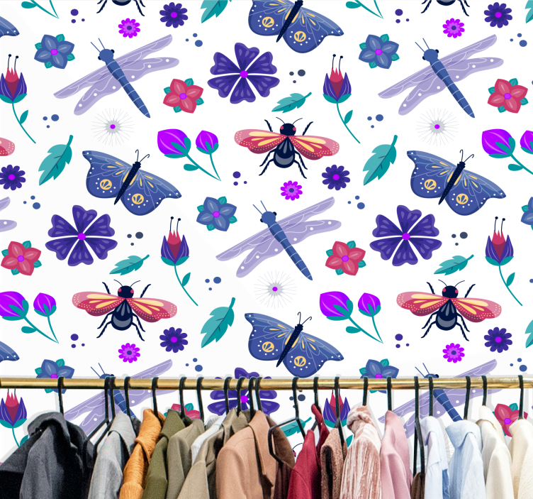 Insect Floral Pattern butterfly wallpaper - TenStickers