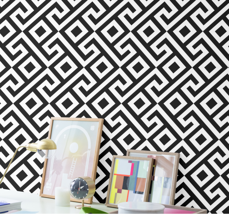 Intricate Black and White Design geometric wallpaper - TenStickers