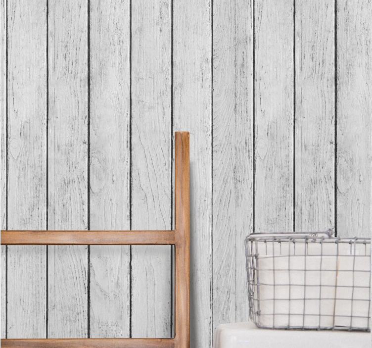 "Japandi" white planks Wood Effect  Wallpaper - TenStickers