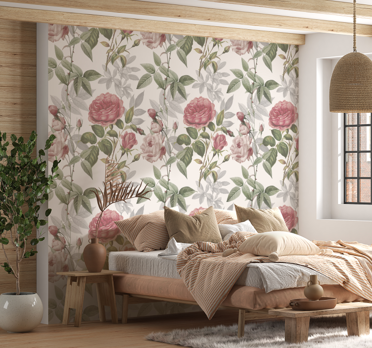 Large roses headboard Floral wallpaper - TenStickers