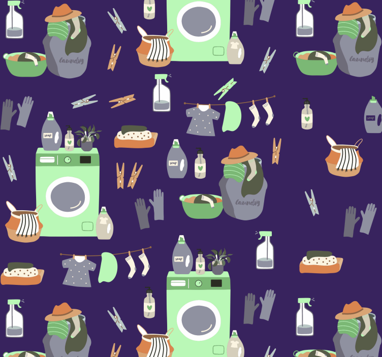 Laundry Essentials Pattern hallway wallpaper - TenStickers