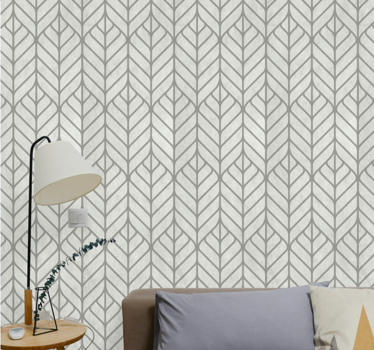 Leafy geometric design living room wallpaper - TenStickers