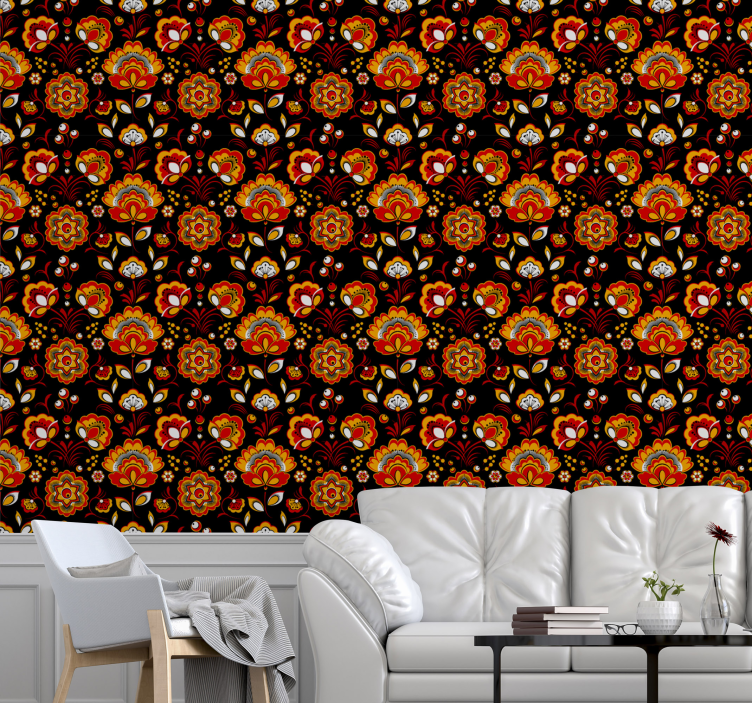 Lively Blossom Arrangement floral ornament wallpaper - TenStickers