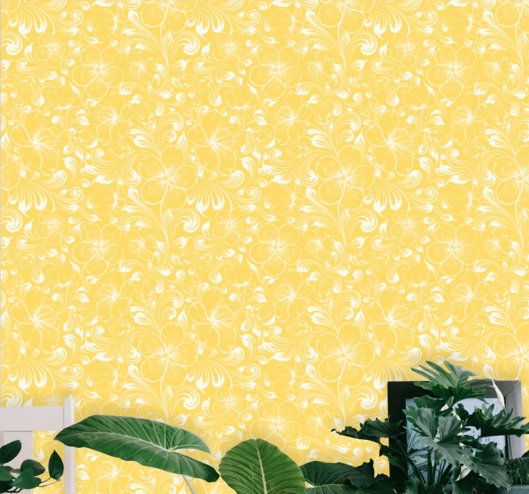 Lively yellow pattern flower wallpaper - TenStickers