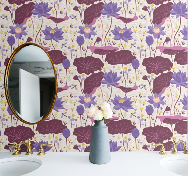 Blue and purple pattern flower wallpaper - TenStickers