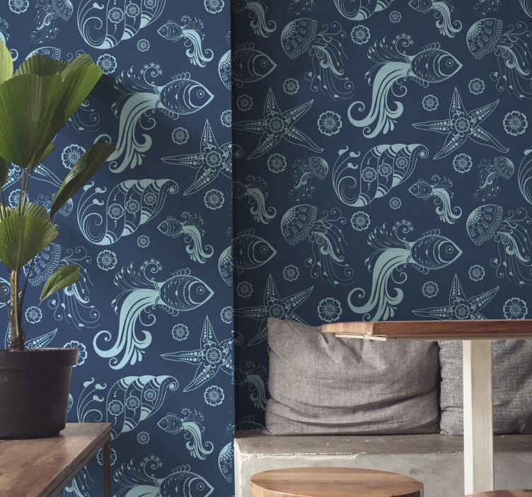 Marine Sketch Motifs fish wallpaper - TenStickers