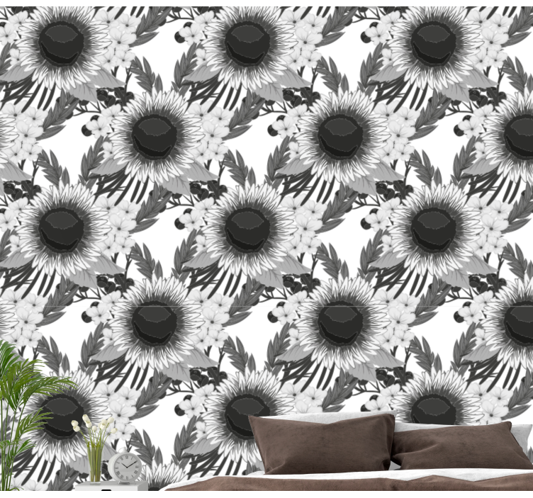 Monochromatic Sunflowers flower wallpaper - TenStickers