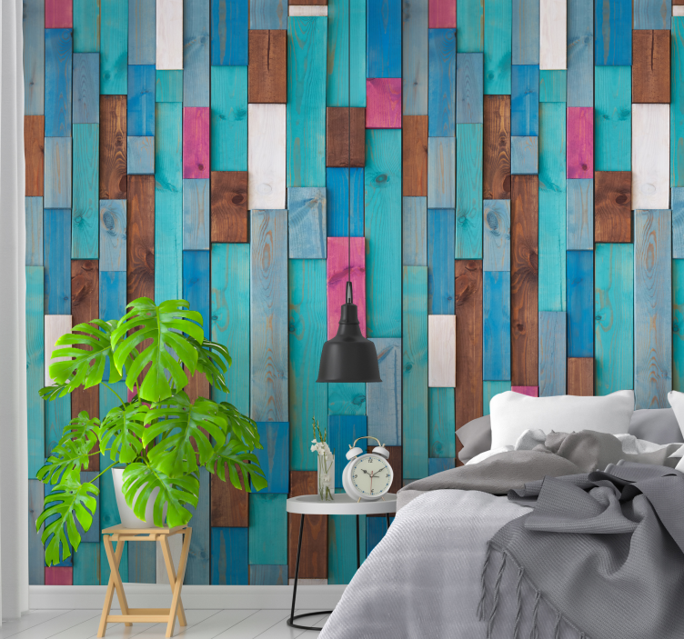 Multicoloured Wooden Planks Wallpaper - TenStickers