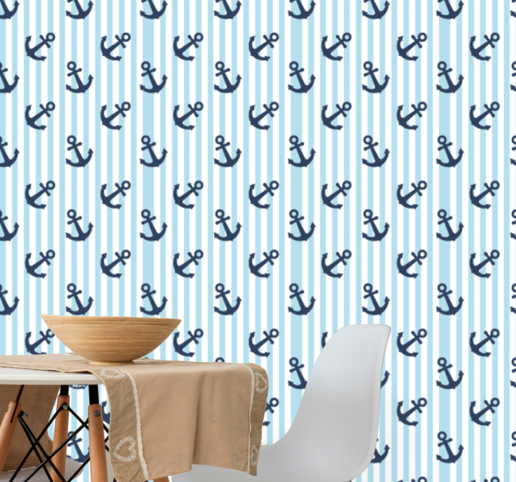 Nautical Anchors striped wallpaper - TenStickers