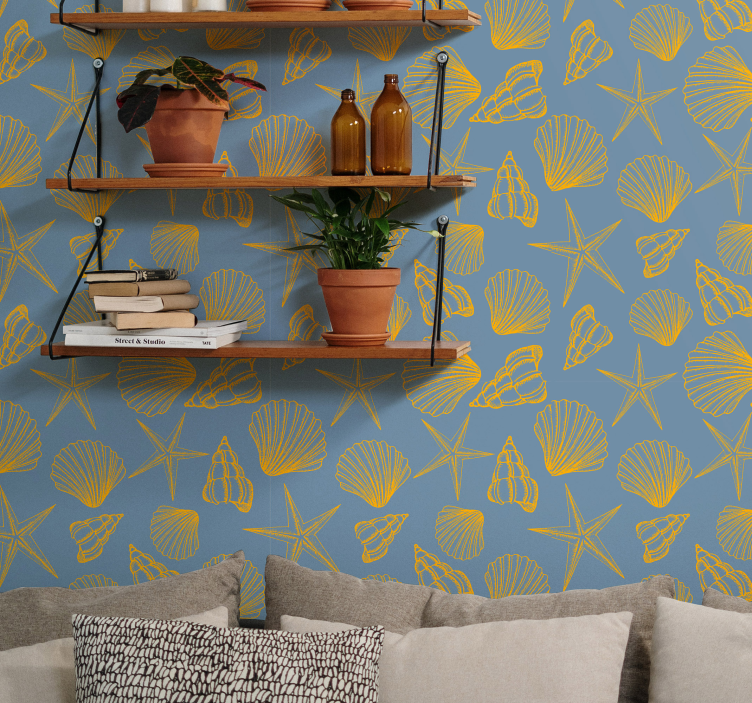 Nautical shell patterns personalized wallpaper - TenStickers