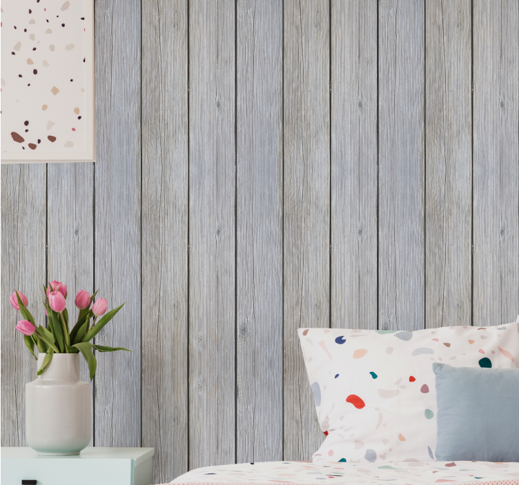 Nordic style gray raw wood bedroom wallpaper - TenStickers