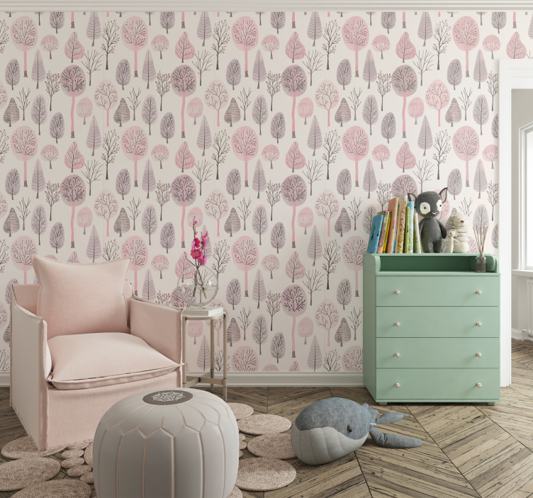 Nordic trees pink wallpaper - TenStickers