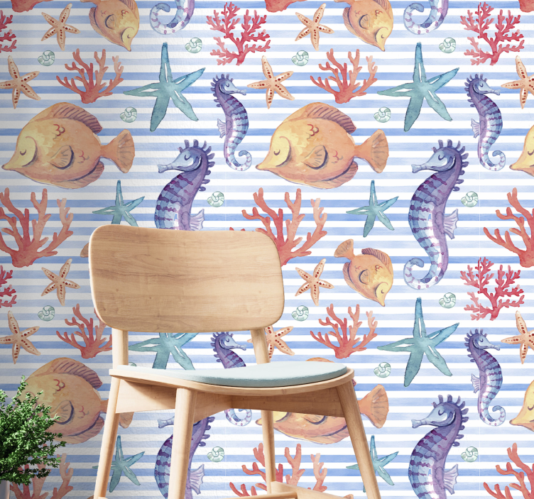 Oceanic Fauna Pattern fish wallpaper - TenStickers