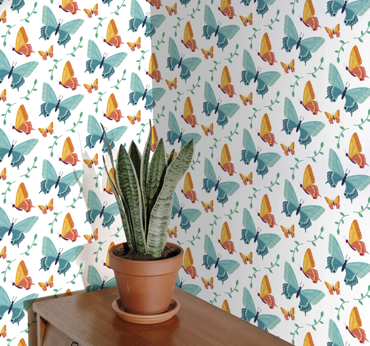 Orange and blue motif butterfly wallpaper - TenStickers