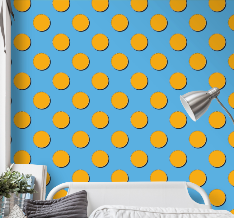 Orange dots on blue background polka dot wallpaper - TenStickers