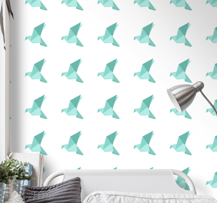 Origami Bird Pattern shapes wallpaper - TenStickers