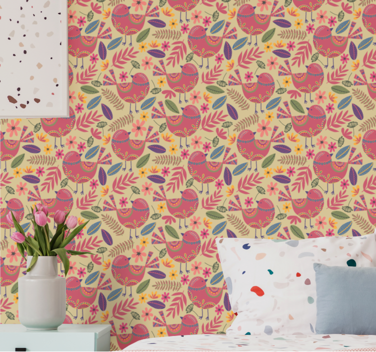 Ornamental Avian floral ornament wallpaper - TenStickers