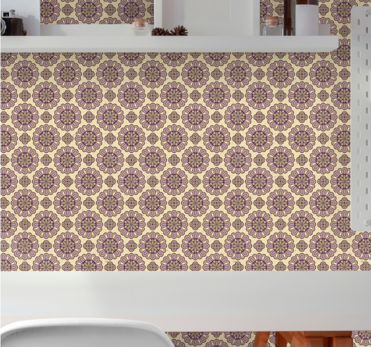 Ornate beige pattern floral ornament wallpaper - TenStickers