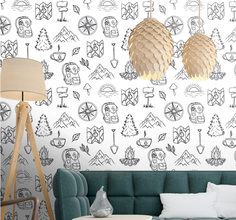 Outdoor Adventure Sketch modern wallpaper - TenStickers