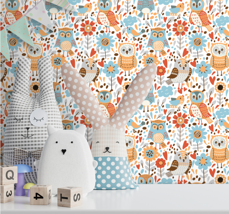 Owls Floral Pattern nursery wallpaper - TenStickers