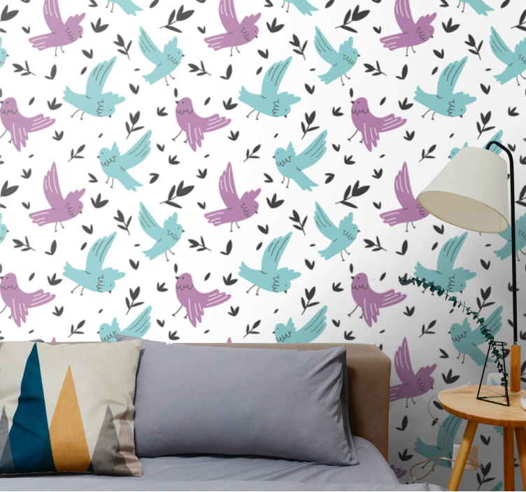 Pastel Bird Pattern animal wallpaper - TenStickers