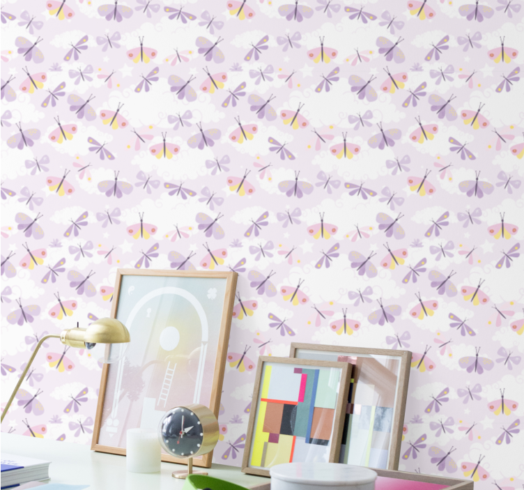 Pastel purple Butterfly pattern Wallpaper - TenStickers