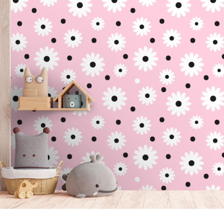 Pink and white daisies flower wallpaper - TenStickers
