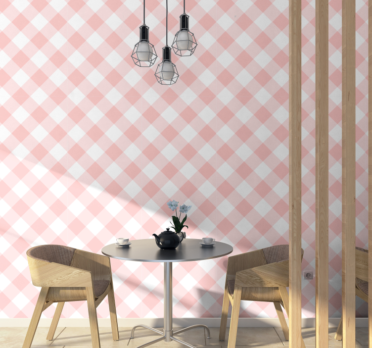 Pink Gingham Pattern square wallpaper - TenStickers