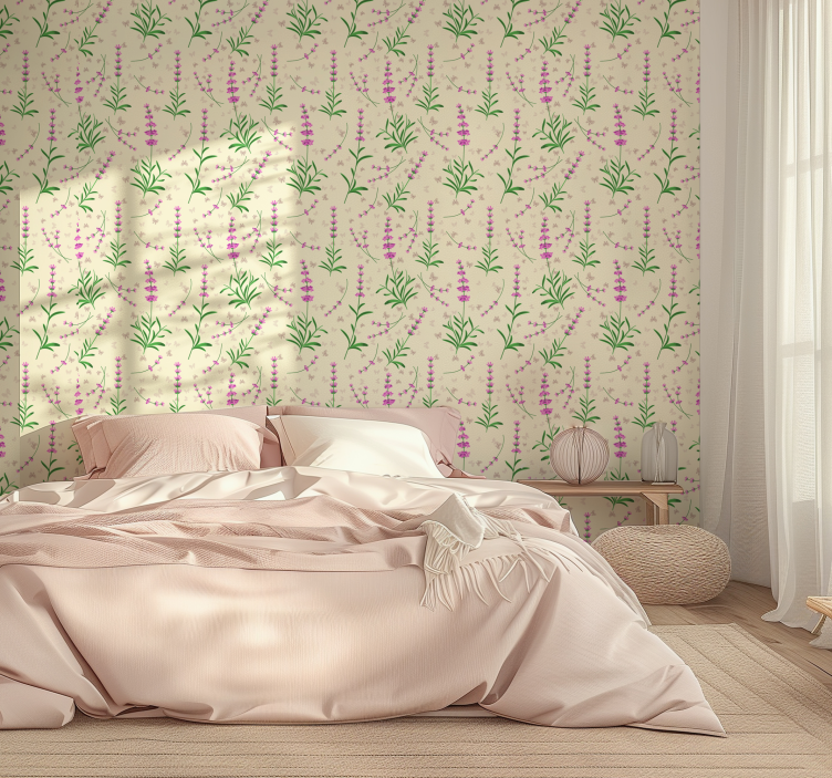 Pink plants design master bedroom wallpaper - TenStickers