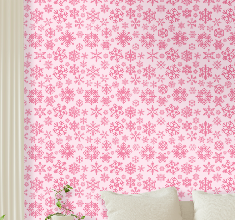Pink Snowflake Pattern christmas wallpaper - TenStickers