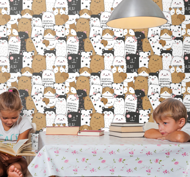 Playful Cat Motif cat wallpaper - TenStickers