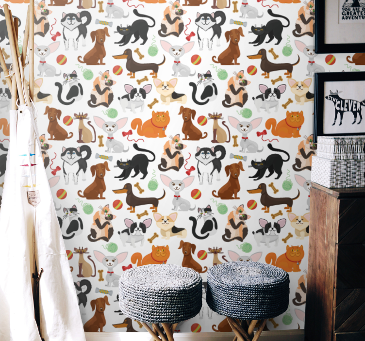 Playful Pet Illustration animal wallpaper - TenStickers
