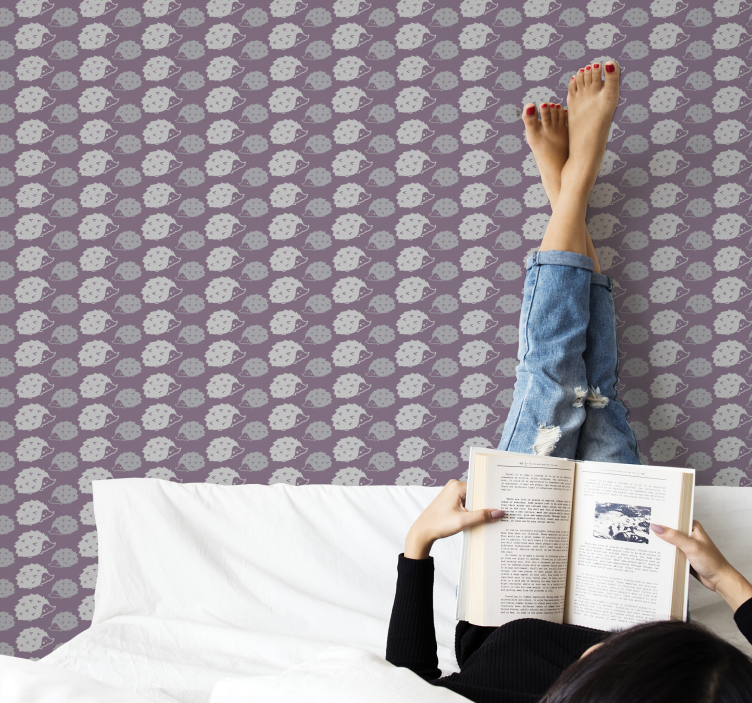 Purple hedgehog pattern animal wallpaper - TenStickers