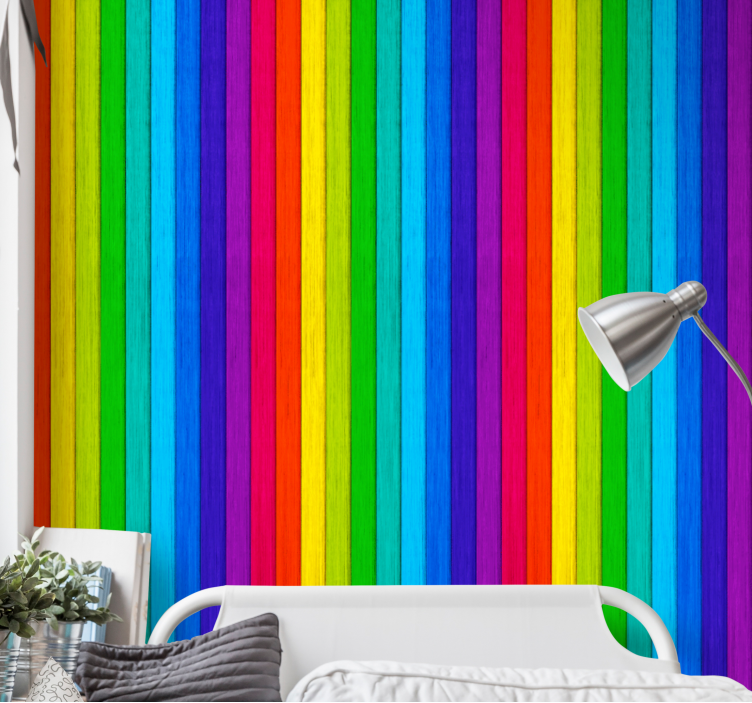 Rainbow colored wooden slats Abstract wallpaper - TenStickers