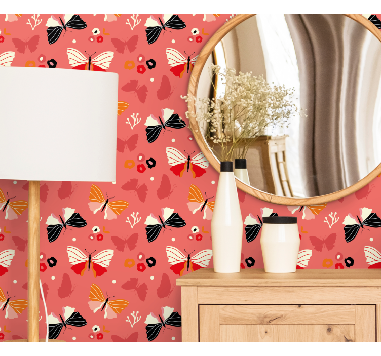 Red colorful pattern butterfly wallpaper - TenStickers