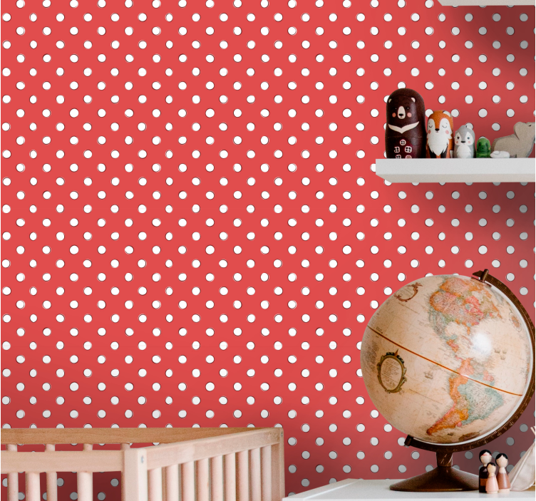 Red and white pattern polka dot wallpaper - TenStickers