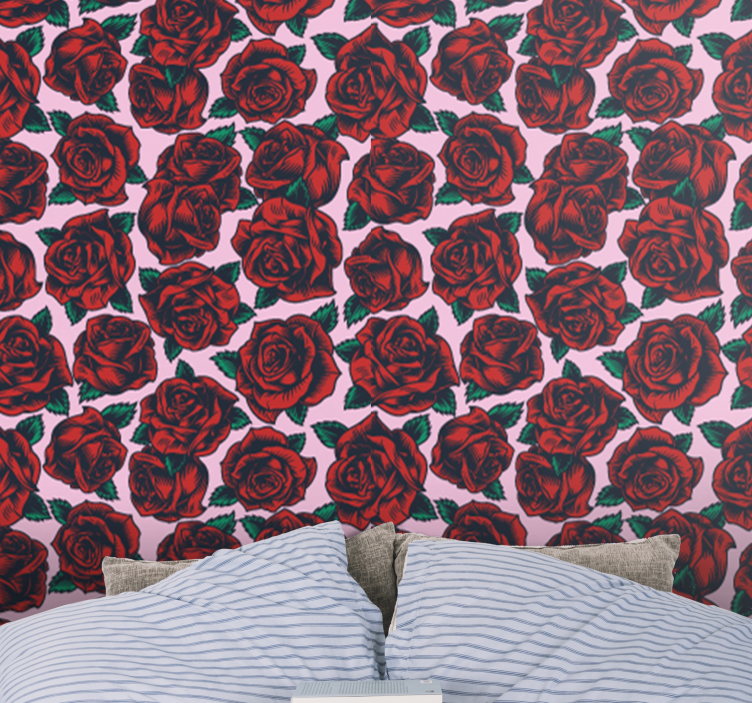 Red Rose Pattern flower wallpaper - TenStickers