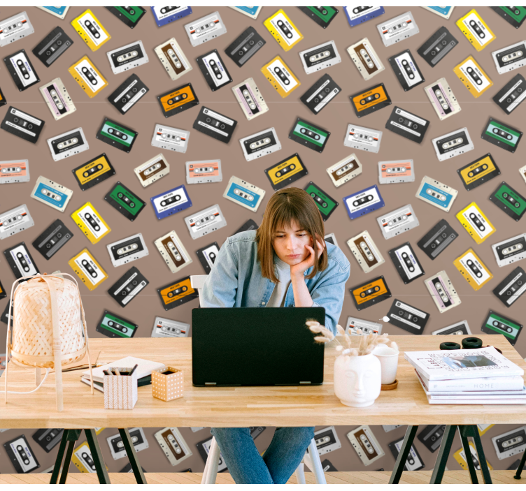Retro Cassette Pattern personalized wallpaper - TenStickers