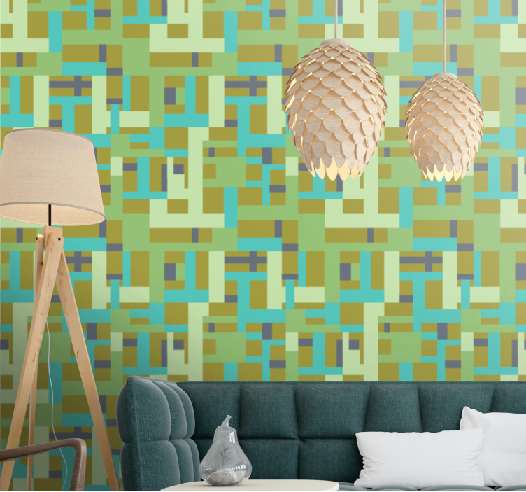 Rectangle pattern green shade Vintage Wallpaper - TenStickers