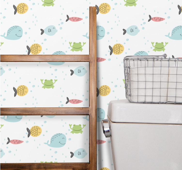 Sea Creatures Pattern bathroom wallpaper - TenStickers