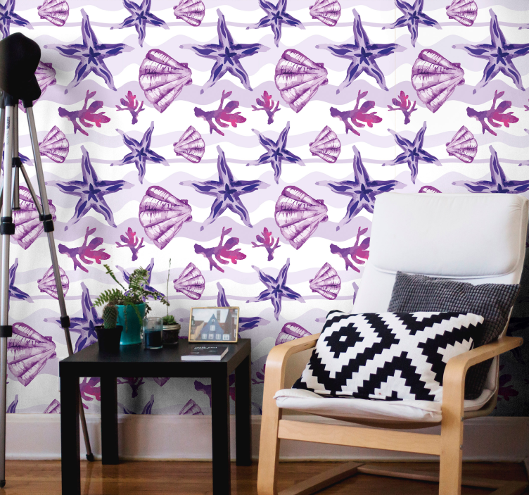 Purple seashell and starfish fish wallpaper - TenStickers