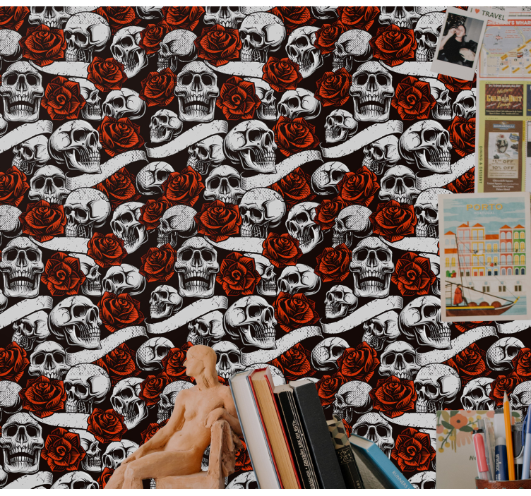 Skulls and roses Classic Wallpaper patterns - TenStickers