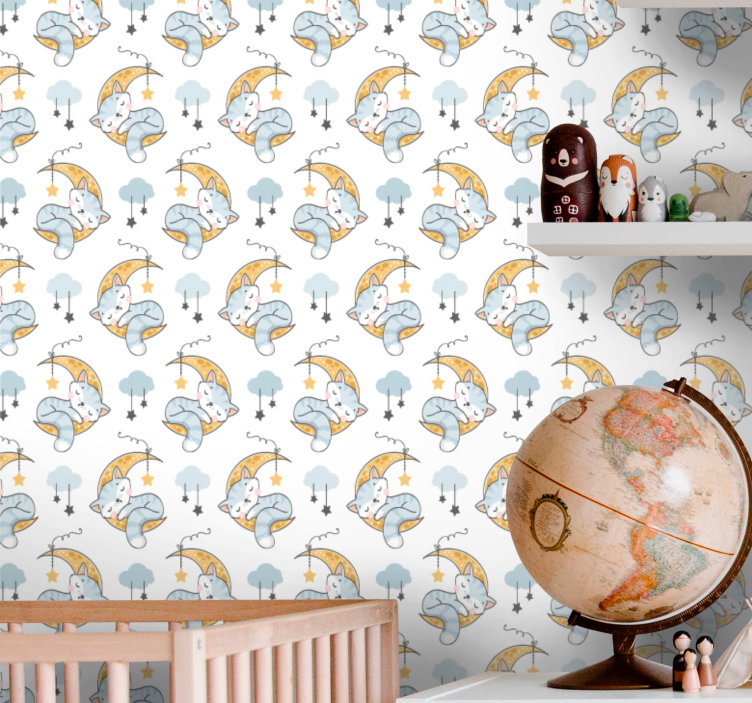 Sleepy Kittens Dreams nursery wallpaper - TenStickers
