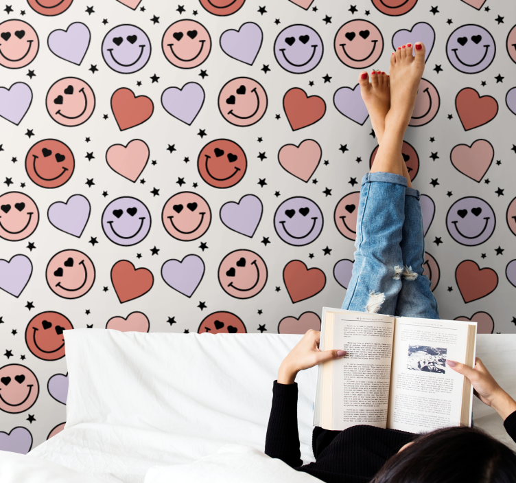 Smiley heart motif teenagers wallpaper - TenStickers