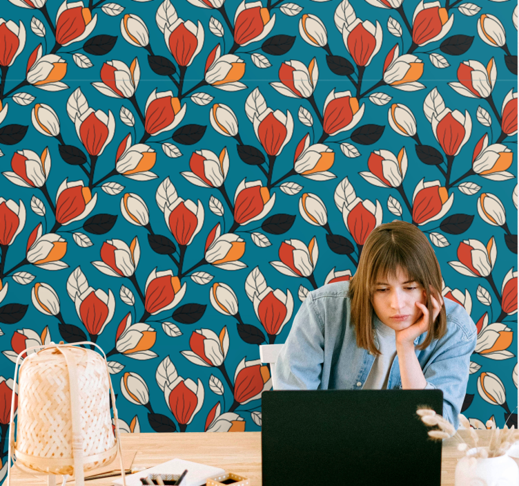 Summer floral motifs dining room wallpaper - TenStickers